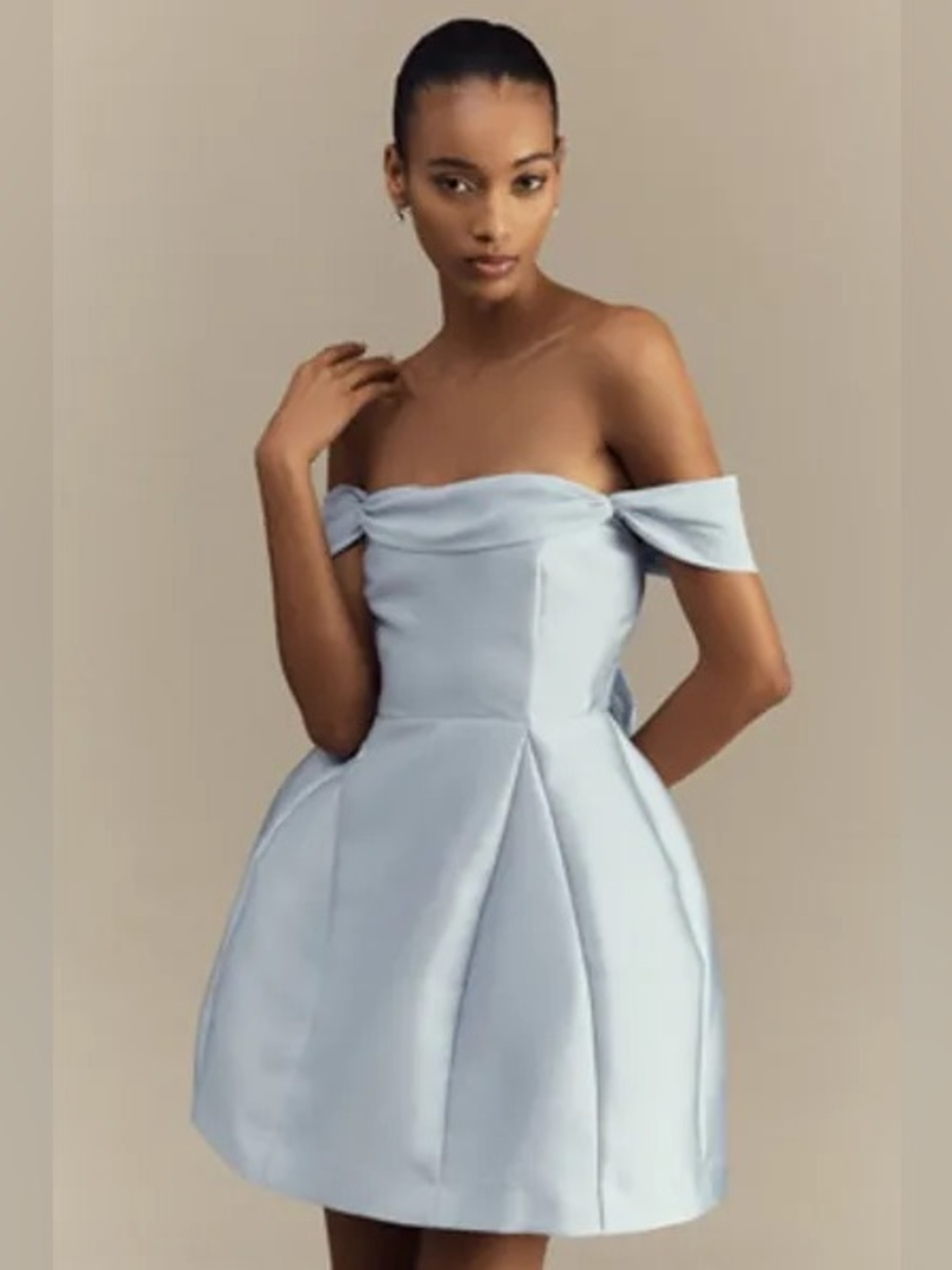 BHLN Lydia Off-Shoulder Light Blue Corset Dress